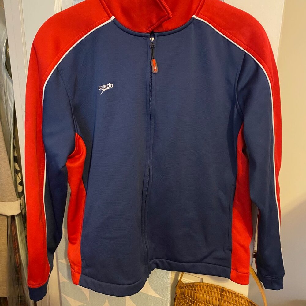 Youth Boys' Speedo Streamline Warm Up Jacket GUC Size L Patriotic Colors